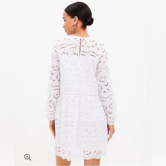 LOFT Eyelet Long Sleeve Swing Dress; White Eyelet; Medium; New Without Tag - Picture 2 of 5
